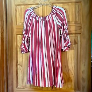 Women’s red and white striped dress.